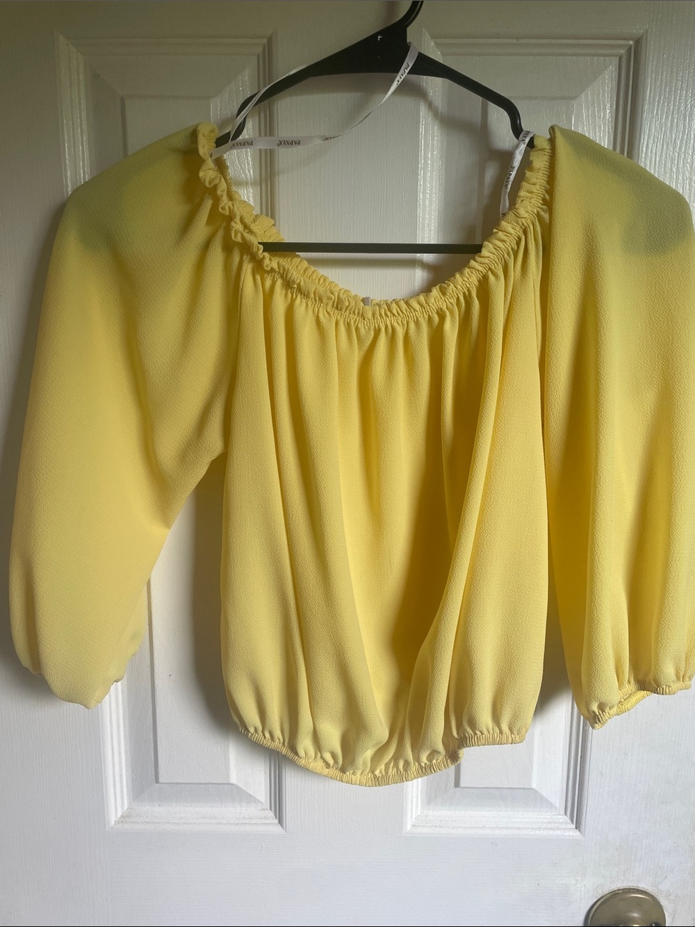 Papaya Lemon Yellow Off-Shoulder Peasant Blouse